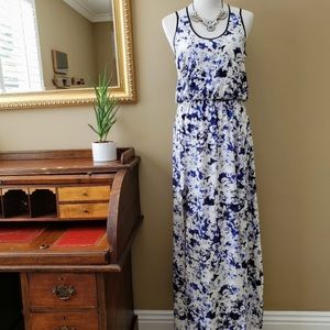 Parker blue & white silk print racerback maxi /S/